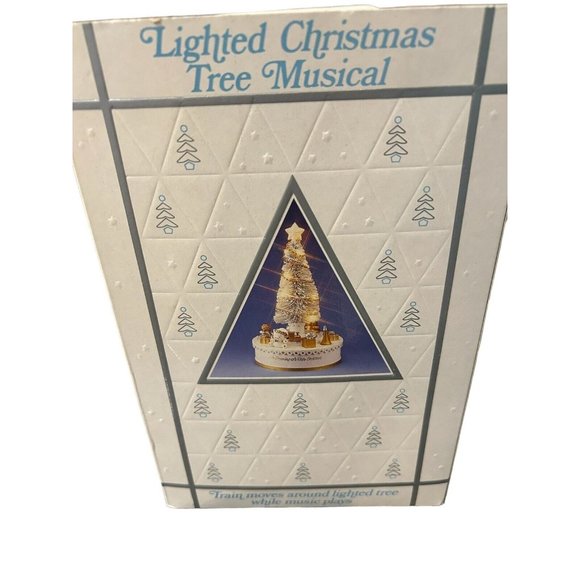 Vintage Lighted Christmas Tree Revolving Train Music Box 1987 Roman w/Orig Box - Picture 10 of 12